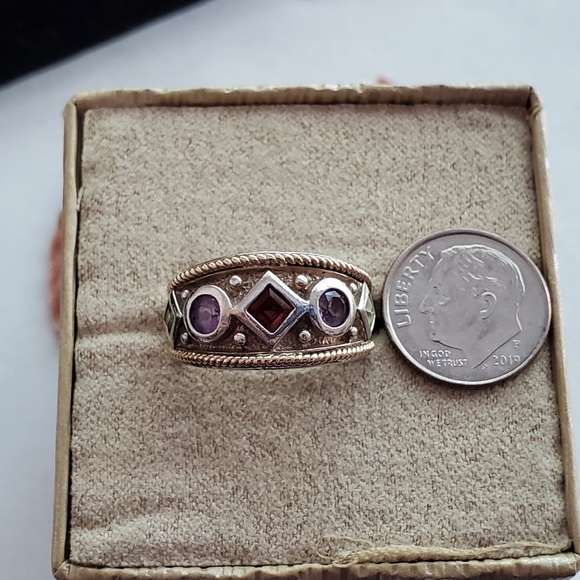 Sterling Silver/14K Ring with Garnet, Amethyst, and Peridot 6.75 Vintage - Picture 14 of 16